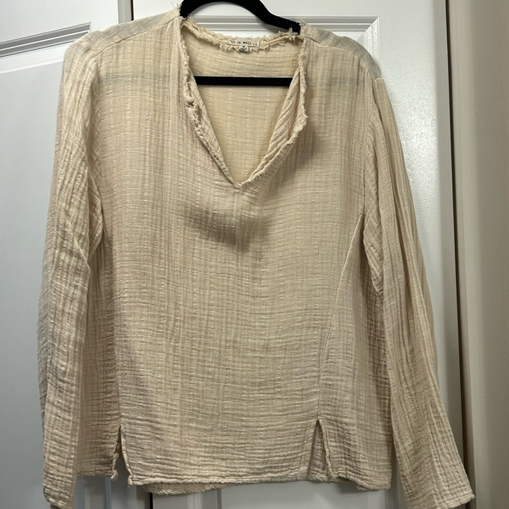 It Is Well V Neck Long Sleeve Gauze Shirt